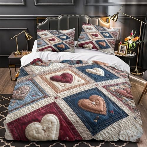 Housse de couette king imprimé 3D patchwork vintage au fini soyeux et résistant