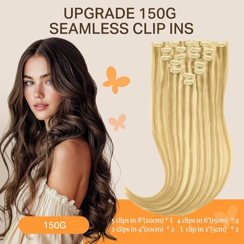 Image of DOORES Clip in Hair Extensions Real Human Hair - DirtyBlonde Highlight Golden Blonde 160g 7pcs 24 Inch, Invisible Edge Natural Straight