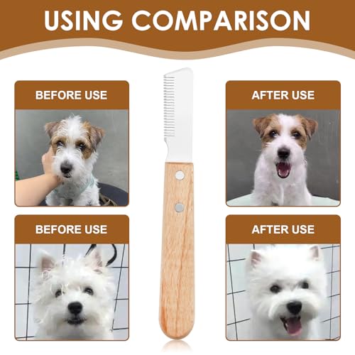 Hunde Trimmmesser für Stumpf Hundes Rauhaardackel Dackel Fein Deckhaar Terrier, Trimmkamm Hund mit Holzgriff, Haustierpflege Werkzeug mit Ergonomisch Geformtem Geschliffenem Edelstahl