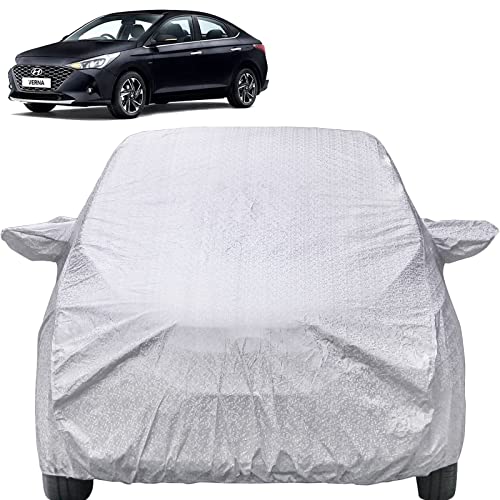 Image of Autofact Waterproof Car Body Cover Compatible with Hyundai Verna 2022 with Mirror Pockets (Shinning Silver)
