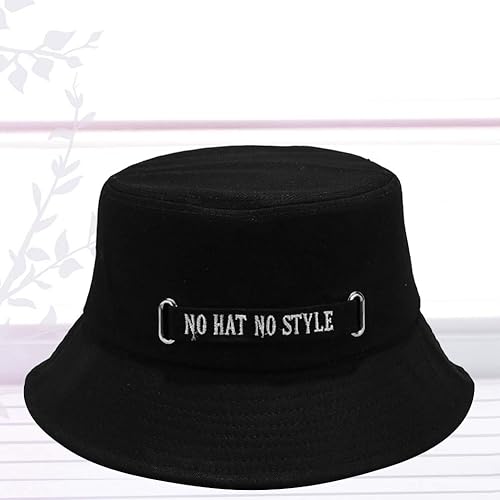 Miniatura 4 de KESYOO 1 sombrero de sol de verano patrón de letra pescador sombrero transpirable suave protección UV cubo sombrero (negro, M 22.0-22.8in)