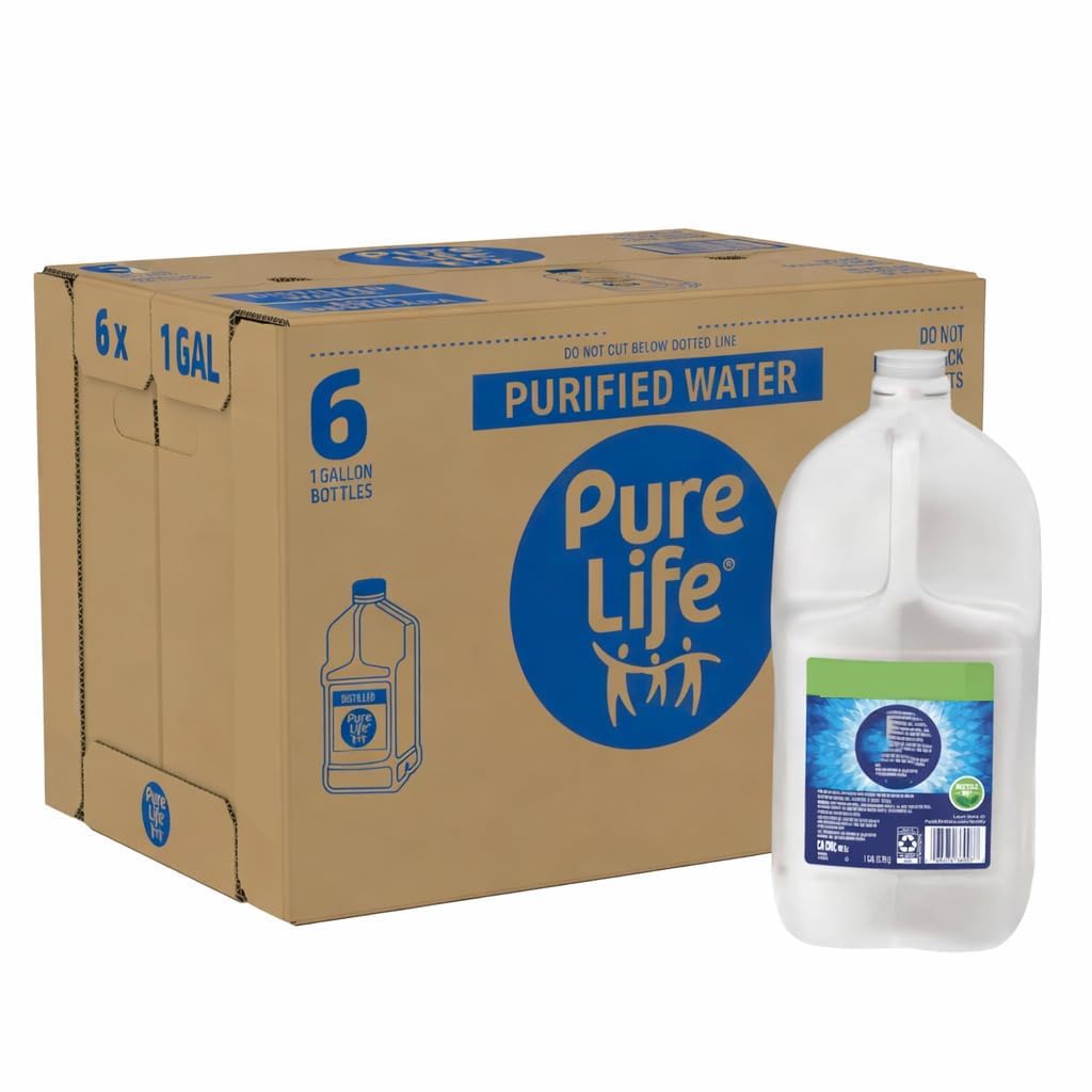 Distilled Water 1 Gallon Bottles – Case of 6 (6 Gallons Total) Pure Life Bulk Gallon Water, Bottled WaterGift Set for Household Use, Humidifier, Appliances
