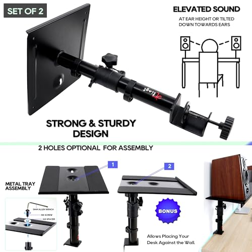 Tlingt Support Par de soportes para monitor y altavoz de estudio, soporte de altavoz de escritorio, bandeja de metal resistente de 24 x 22,5 cm en ángulo de inclinación de +10° a -10° para altavoces - imagen 4