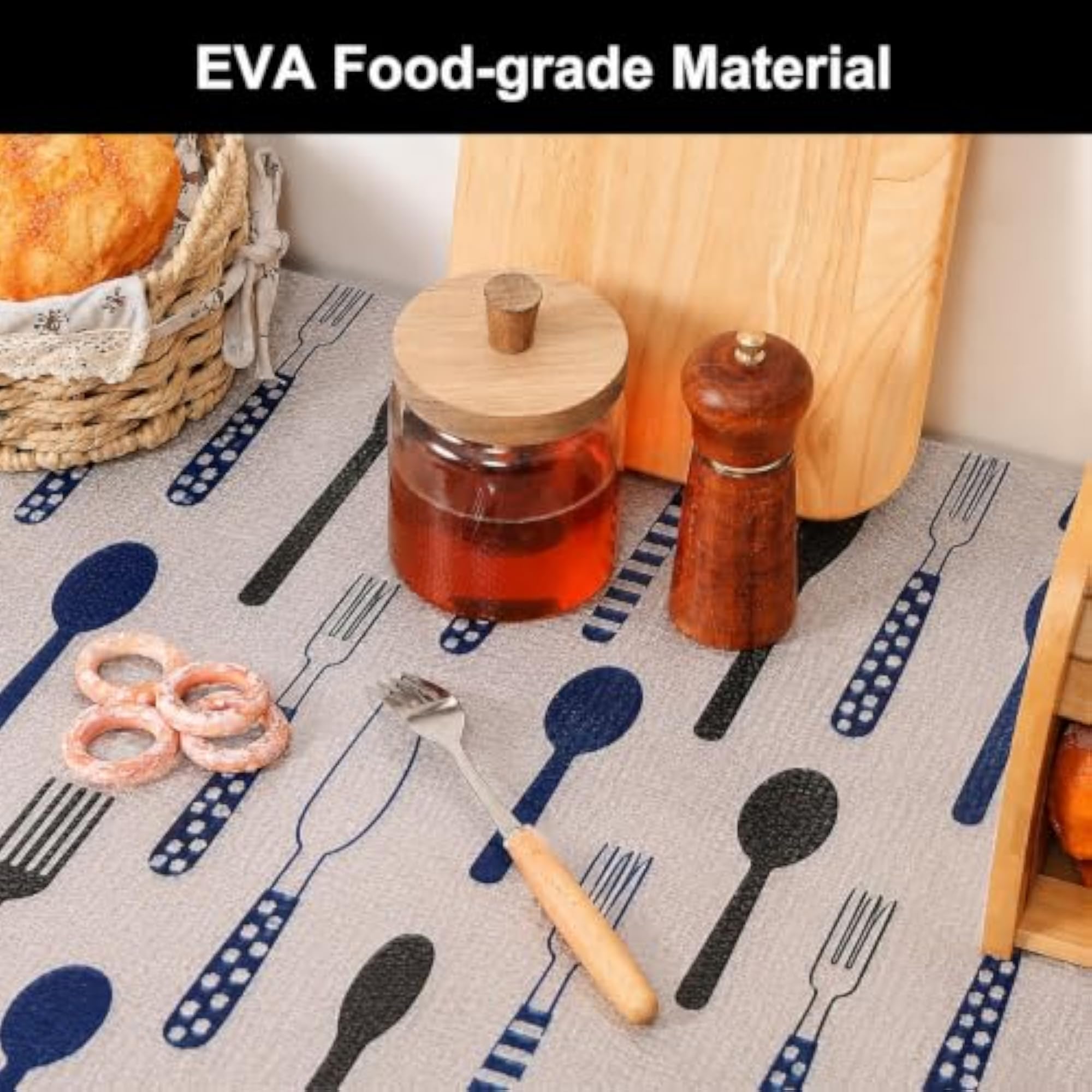 Kitchen Drawer Mat Blue Spoon Print 45 x 300 cm