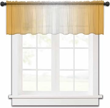 Orange Ombre Sheer Valances for Windows, Modern Abstract Art Light Filtering Kitchen Curtains Valance, Orange White Gradient Chiffon Rod Pocket Curtains for Living Room/Bedroom/Cafe 54"x18"