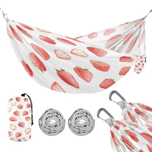 ATTX Cute Watercolor Strawberry Camping Hammock - Lightweight & Portable Hammocks, Heavy Duty 330lbs Capacity for Indoor, Hiking, Backpacking, Travel, Backyard, Beach#145