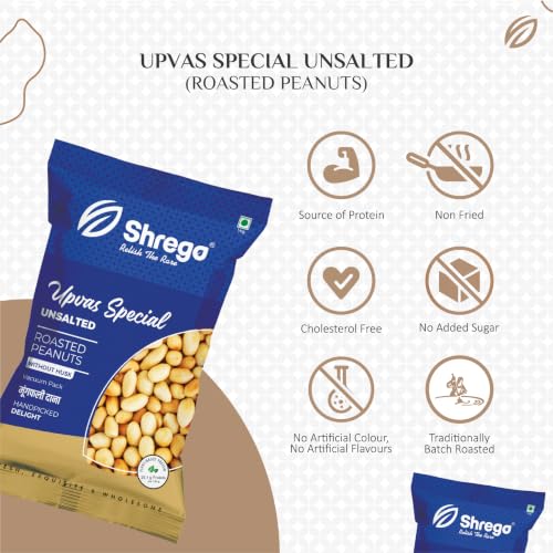 Image of Shrego Upvas Special Roasted Peanuts Unsalted 180g | Vacuum Packed | Farali Peanuts for Fasting | Ready-to-Use Whole Peanuts | No Added Salt | Crunchy Peanut Protein Snack