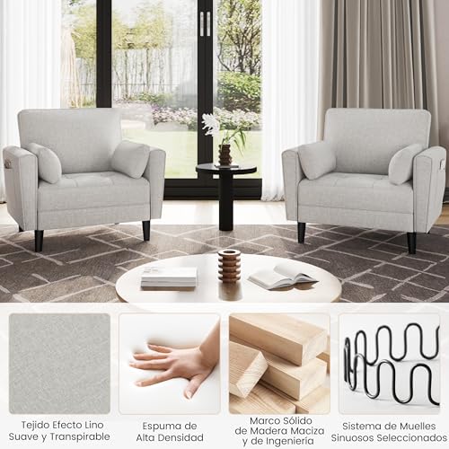 Miniatura 4 de Yaheetech Sofá Individual Sofá Relax Sillon Lectura Tapizada De Tela Para Sala De Estar Salon Y Dormitorio 75 X 85.5 Cm Max Capacidad 136 Kg Beige