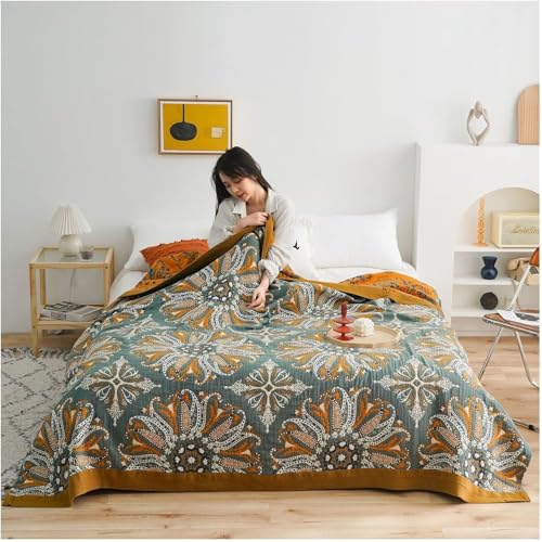 Edredón Bohemio Doble Cara 230x250cm, Cubrecama de Verano Ligero con Diseño Jacquard Floral Blanco, Colcha Reversible de Algodón para Decoración de Dormitorio(B,King(90in*98))