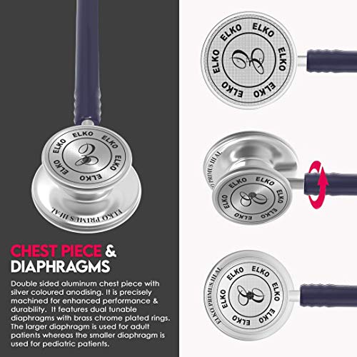 Image of ELKO EL-160 Primus III AL Aluminum Head Stethoscope For Doctors and Medical Students | Double Sided Chest Piece For Adult & Pediatric Patients | U-Shaped PVC Tubing | Soft Sealing Ear Knobs (Blue)