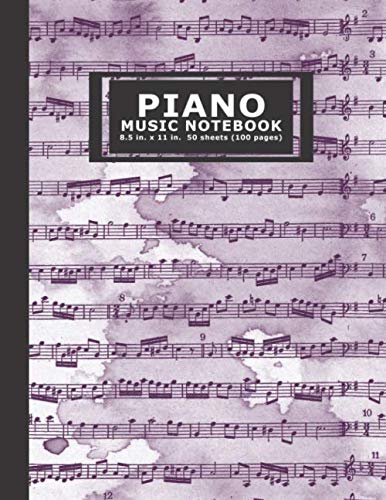 Piano Music Notebook: Large Blank Music Sheet (12 Staffs) for Learning How to Play Piano or Songwriting - Purple Music For Girls