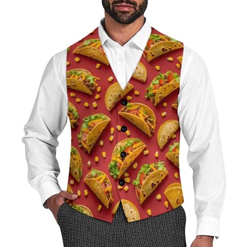 Tacos-Mexican Food Novelty Men's Suit Vest Casual Formal Dress Vests Business Waistcoat