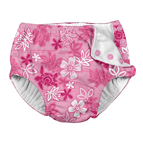 Image of i play. Baby Girls Snap Reusable Absorbent Swimsuit Diaper, Pink Hawaiian Turtle, 6mo