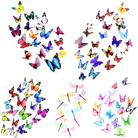 Tianorcan 100 PCS Butterfly Wall Stickers, Dragonfly Stickers 3D Butterflies Decor Butterfly Decals for Removable Mural Stickers Home DIY Kids Bedroom Nursery Decoration Cover