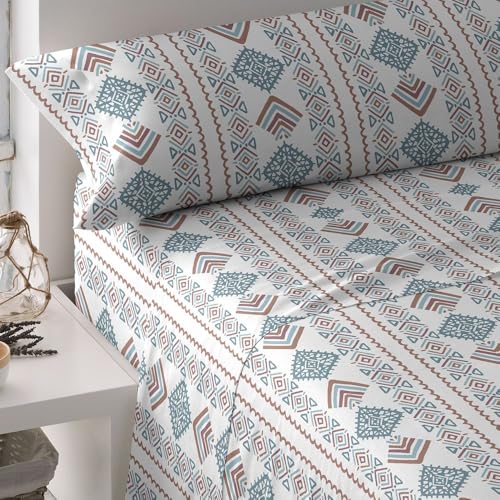TRAMAS+ Sabanas 140x190/200cm 100% algodón Suave, Juego de sábanas 3 Piezas, Sabana Bajera Ajustable, Encimera, 1 Fundas de Almohada 155x45cm, Certificado Oeko Tex- Cama 135, Iker