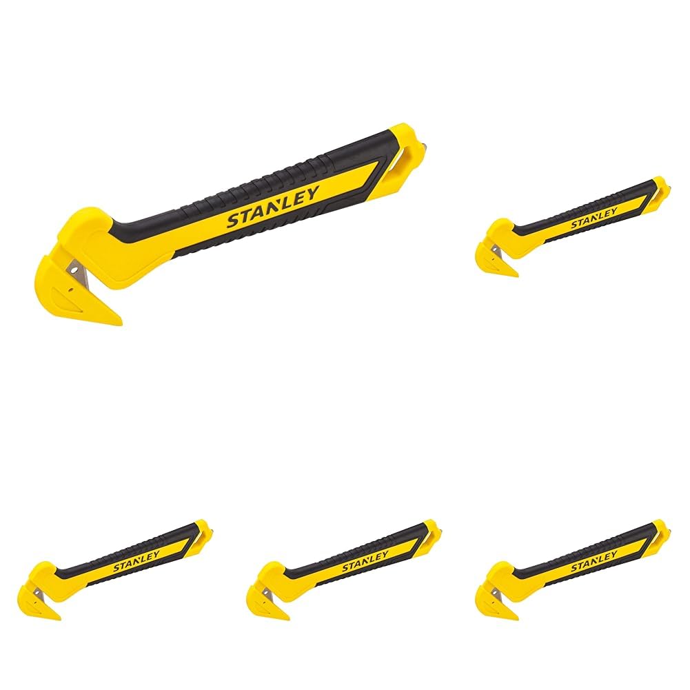 Stanley Folienschneider Komfort STHT10356-0 (mit gummiertem Griff, 165 mm Länge, verdeckt liegende Klinge, mit Halteröse), 1 Stück (Packung mit 5)
