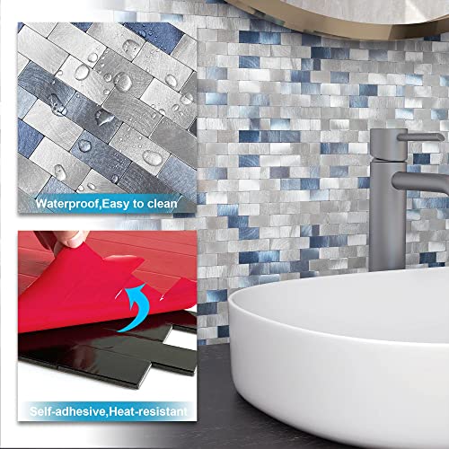 Benice Peel And Stick Backsplash Kitchen Backsplash Tiles Peel And Stick Metal,Tile Backsplash For Bathroom Wall Tiles Stickers Blue(5Sheets) #TOP4