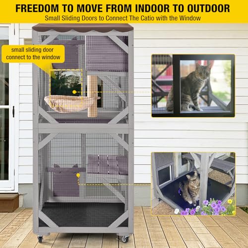 Image of Cat House Outdoor Catio for Catis Mobile Enclosures on Wheels Large Cat Cage with Waterproof Cover,Resting House,62.8 inch