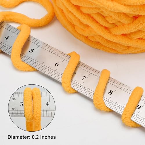 Image of PRANSUNITASuper Thick Fluffy Jumbo Polyester Baby Blanket Chenille Yarn for Knitting,Crochet&Home Decor Projects,Afghans,Throw Pillows,Cushions&Blankets.-100 GMS 6Mm Thickness Color (Golden)