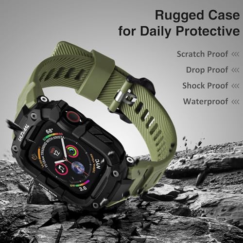 Image of ULTIMAL Rugged Band with Case for Apple Watch 45mm, Military-Grade Shockproof Protective Strap for Men, All-in-One Outdoor Sport Watch Band Compatible with iWatch Series 9 /8 /7 (Green)