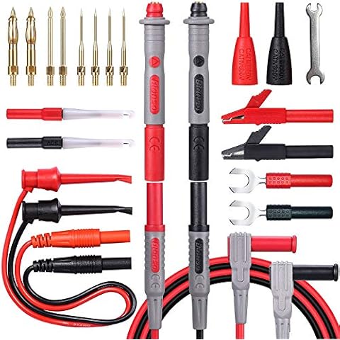Bionso 25-Piece Multimeter Leads Kit, Professional and Upgraded Test Leads Set with Replaceable Gold-Plated Multimeter Probes, Alligator Clips, Test Hooks and Back Probe Pins. Cover