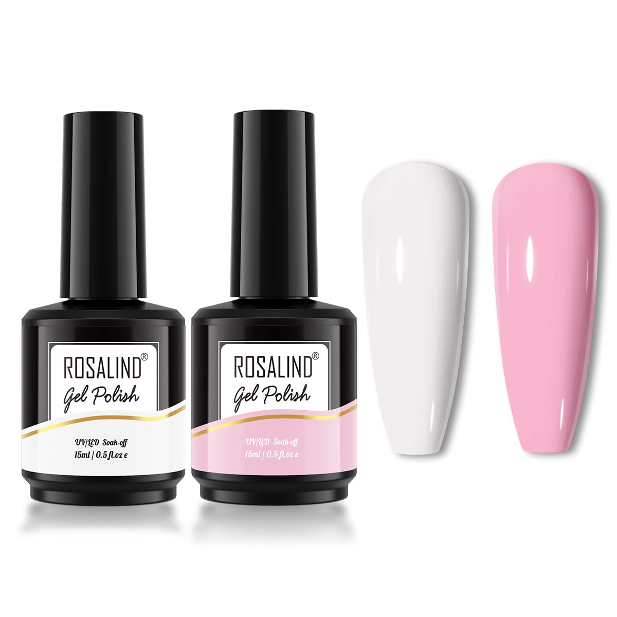 ROSALIND White Pink Gel Nail Polish Set 15M, 2PCS Soft Pink Gel Nail Polish White Soak off Pastel Pink Gel Polish All Seasons Gel Nail Polish for Women Gel Nail Manicure Gift