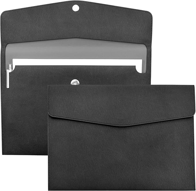 A4 Document File Folder, New Soft Leather A4 Pocket Envelope Folder Wallets,Waterproof Expanding File Organizer Portfolio Storage,File Organizer (Black)