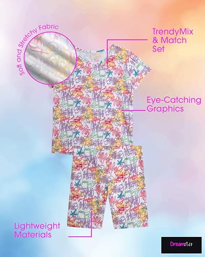 Image of Dreamstar Girls Bike Short Set - 6 Piece Graphic Tee Shirts and Athletic Performance Bike Shorts for Girls Activewear Set