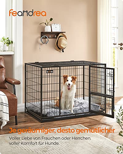 Feandrea Haustierkäfig hochbelastbar, Gitterbox, transportabel, 107 x 70 x 75 cm,für mittelgroße, große Tiere, sicher, 2 abnehmbare Türen, XL, tintenschwarz PPD001B01