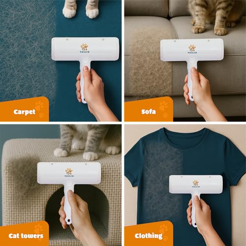Image of Pet Hair Remover with Fur Collector - Easy to Use Pet Hair Removal Tool - Cat & Dog Hair Remover for Couch, Furniture, Clothes, Bedding, Car - Reusable Lint Roller (White)