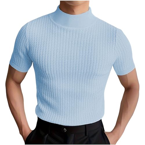 Uillui Short Sleeve Shirts Mens Mock Turtleneck Sweater Slim Fit Undershirt Casual Basic Tops Ribbed Knit Pullover Solid Tee