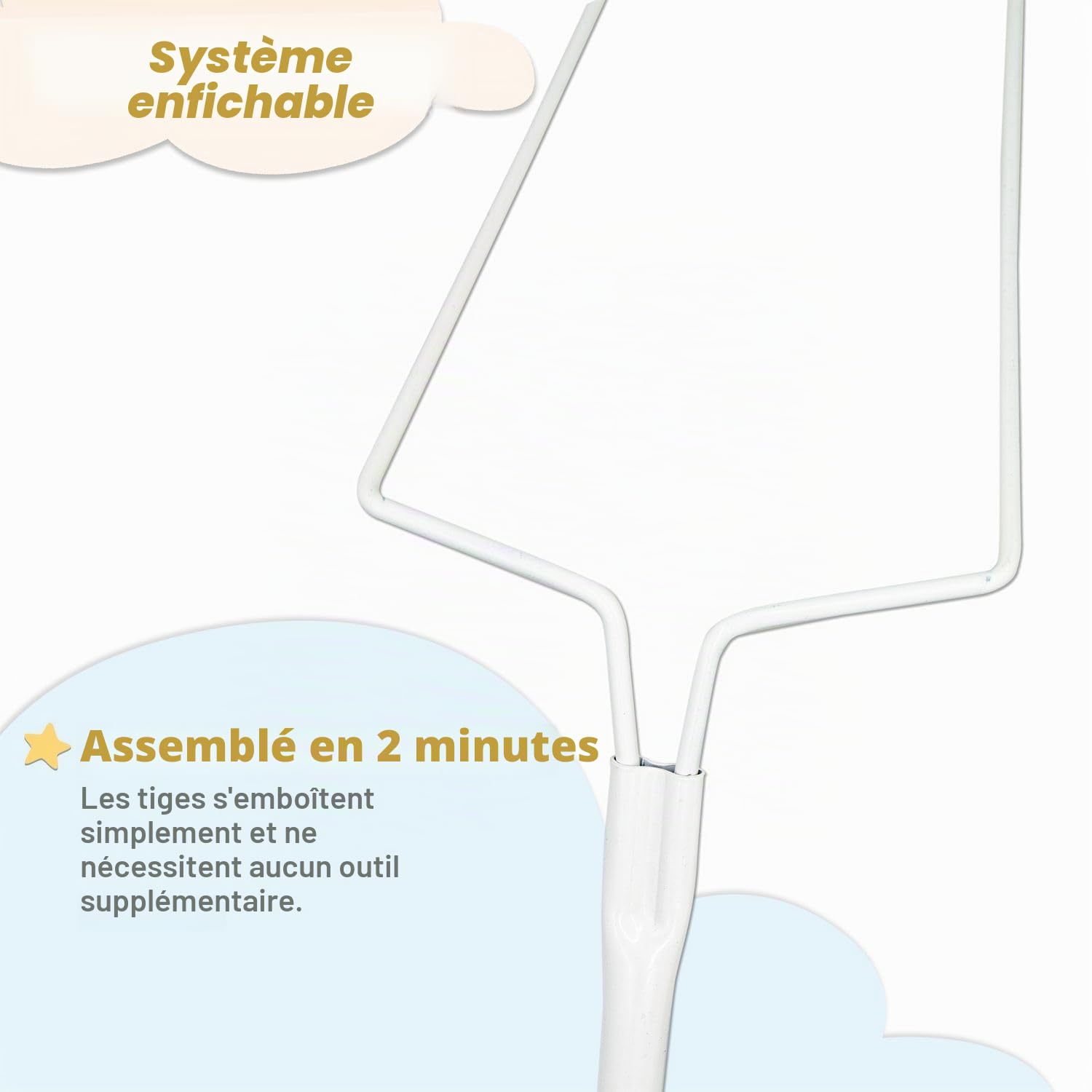 Babykajo Barre de ciel de lit montable pour lit de bébé - Armature en métal pour lit bébé garçon et fille - Armature sans ciel de lit