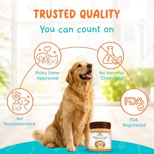 Image of Pups & Paws Skin & Coat Peanut Butter for Dogs, 350g Flax Seed Enriched Dog Treat & Food Topper, Xylitol Free High Protein Training Reward for Puppies & Adult Pets