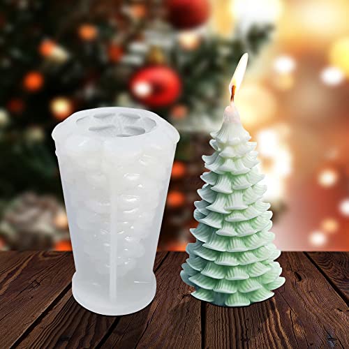 TANCUDER Stampo per Candele in Silicone per Albero di Natale Fai-da-Te Silicone Albero di Natale Stampi 3D Resina Albero Stampi per Dolci, Torta, Gelatina, Cioccolato e Sapone - Bianco, 11 * 6.5cm