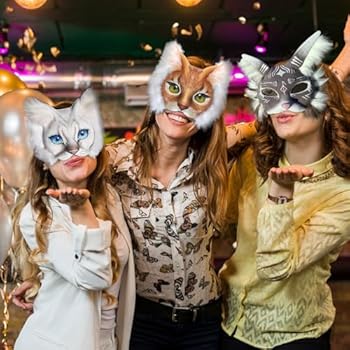 Starvortex 10 stuks kattenmaskers, doe-het-zelf kattenmaskerset met acrylverf en kunstbont, therian masker, kattenmaskers om te beschilderen, kattenmasker voor Halloween, gemaskerd bal, cosplay