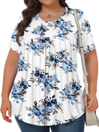 Image of Tencede Womens Plus Size Tops Tunic Short Sleeve Crew Neck Shirts Casual Soft Blouse 1X-5X