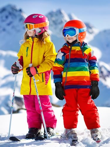 Image of SATINIOR 2 Pairs Kids Waterproof Winter Snow Gloves Ski Gloves for Boy Girl Outdoor Warm Thickening Snowboard