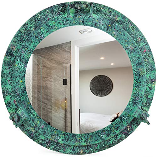 Aluminum Porthole Mirror 17inch W/Antique Green Finish - Nautical Decor - Image 2