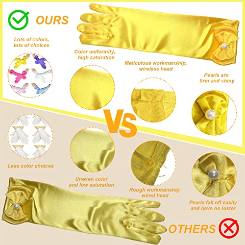 6 Pairs Little Girls Gloves, Satin Gloves for Princess Costume or Wedding, Formal Bows Glove for Age 3-83