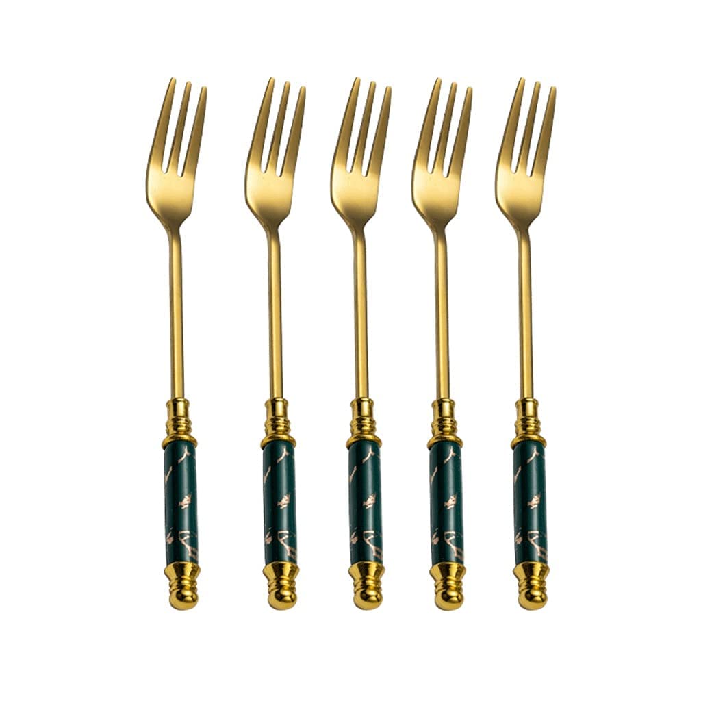 Juego de cubiertos para tenedores de frutas de acero inoxidable, con tarro de almacenamiento de cerámica, juego de tenedores de postre de plata, juego de cubiertos de tenedores de ensalada de lujo