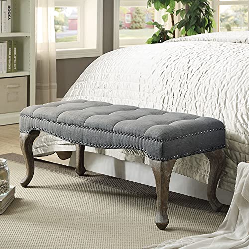 Linon Leah Cabriolet Washed Gray Linen Bench