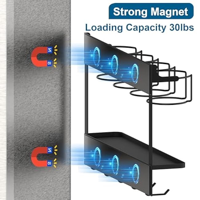 Magnetic Cup Storage Organizer Holder for Stanley 30/40 oz Tumbler,Strong Magnetic Rack for Fridge (Black, 4CUPS)