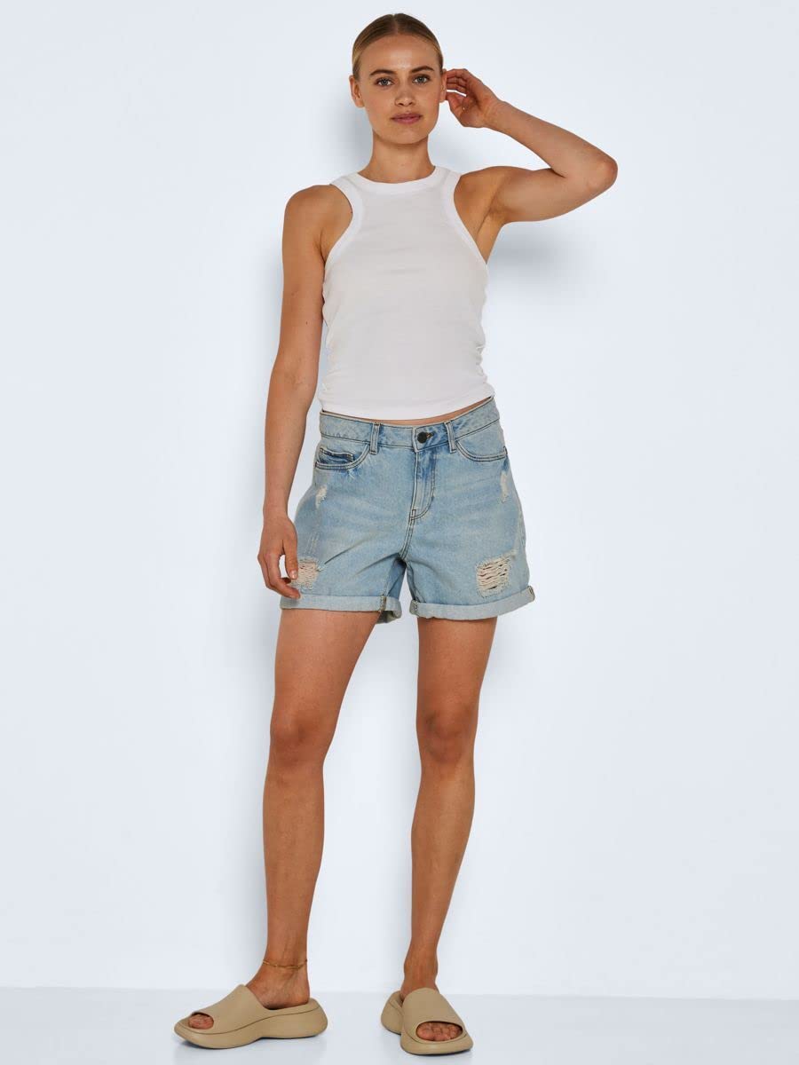 NOISY MAY Damen Jeansshorts mit Rissen und umgeschlagenem Saum
