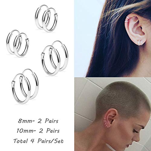 Silver Hoop Earrings- Cartilage Earring Small Hoop Earrings for Women Men,4 Pairs of Hypoallergenic 925 Sterling Silver Tragus Earrings2