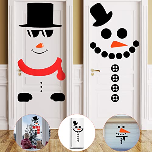 Marspark 4 Sets Christmas Removable Door Stickers Decor Xmas Large Snowman Face Decals Seasonal Glass Snowman Stickers Christmas Wall Decals for Window Door Refrigerator Decoration Supplies