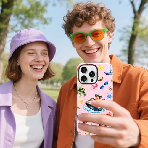 Image of Magnetic for iPhone 15 Pro Case [Compatible with Magsafe] Cute Summer Beach Monkeys Pattern Design, Full Body 2 in 1 Shockproof Scratch Resistant Protective Cover for Women Girl