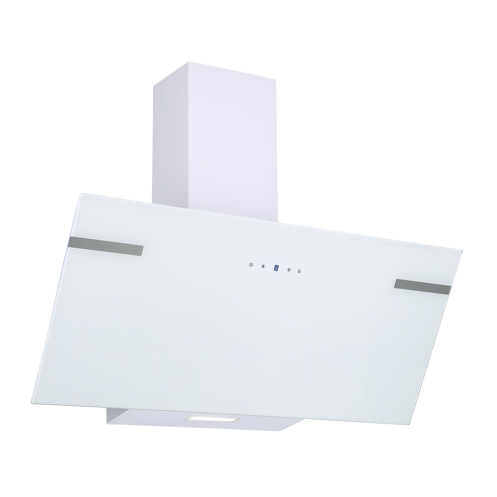 Respekta Campana extractora ahorra espacio/Campana inclinada de 90 cm/Pantalla de cristal con estructura metálica en blanco/Función de extracción y recirculación / CH58090WA+ / A+ / 43-63 dB