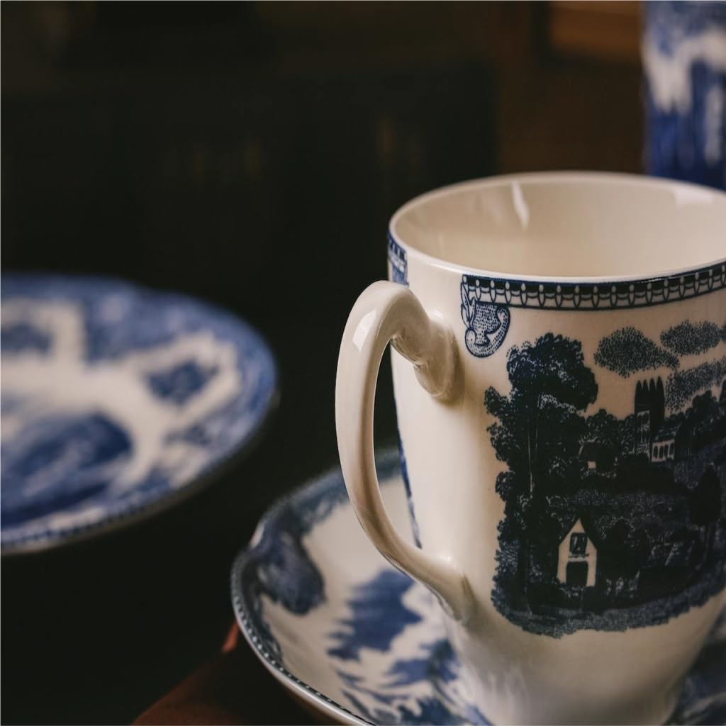 Herbata herbaty, Zestaw ceramicznych filiżanek i spodków do kawy w europejskim stylu(Blue)