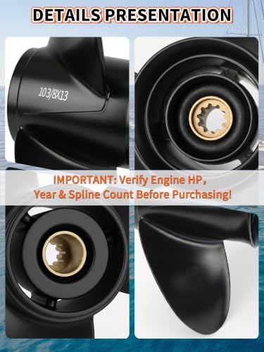 Image of OULEME 48-19640A40 Aluminum Boat Propeller, 10 3 /8 x 13, for Mercury Outboard 9.9 /15 /18 /20 /25 HP Motors, 10 Tooth Spline, 3-Blade, RH