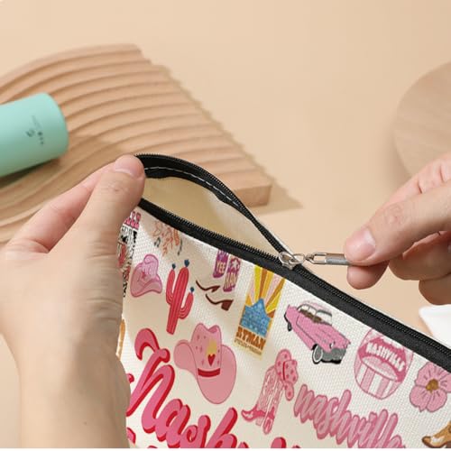 DJHUNG Nashville Travel Gift Cosmetic Bag Nashville Lover Gifts Makeup Bag Country Music Themed Gifts for Traveller Women Friends Sister Birthday Christmas Bachelorette Party Favors Girls Trip Gifts - Image 6
